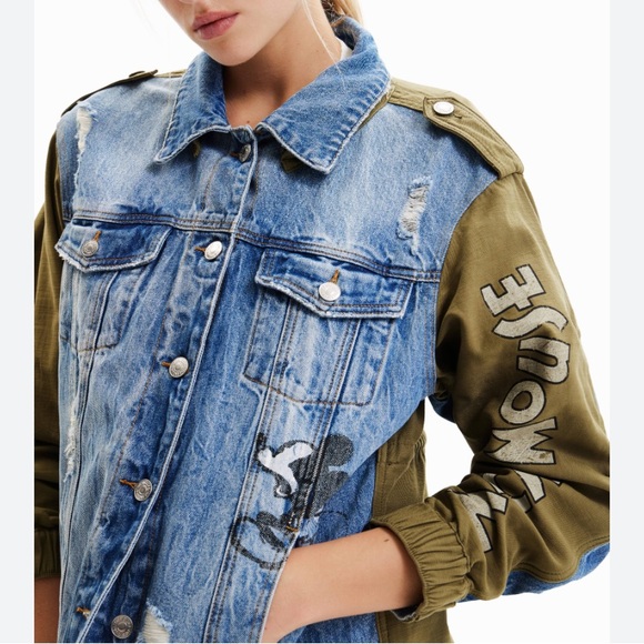 Desigual -Mickey Mouse Denim Parka Hybrid Jacket - Picture 2 of 14